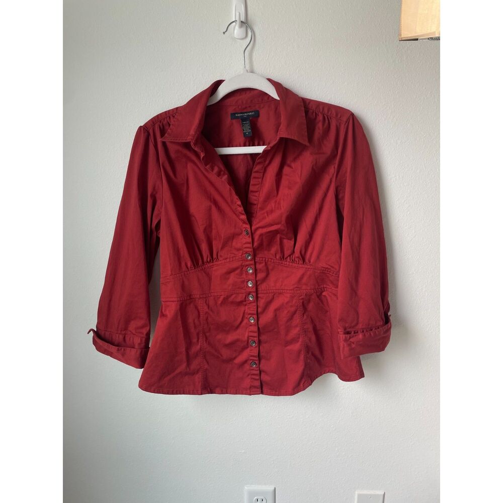 OFFICE SIREN Banana Republic Red Blouse 12 - Y2K Cinched Fitted Top